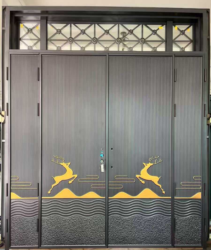New Chinese style villa door · Fulu Shuangquan&landscape texture