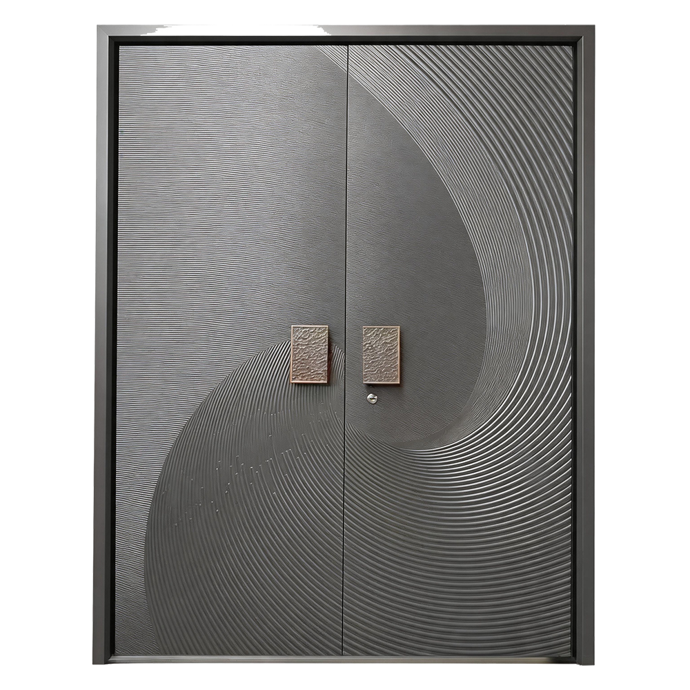 Modern Minimalist Villa Gate with Flowing Lines Design – Precision Embossed Metal Front Door