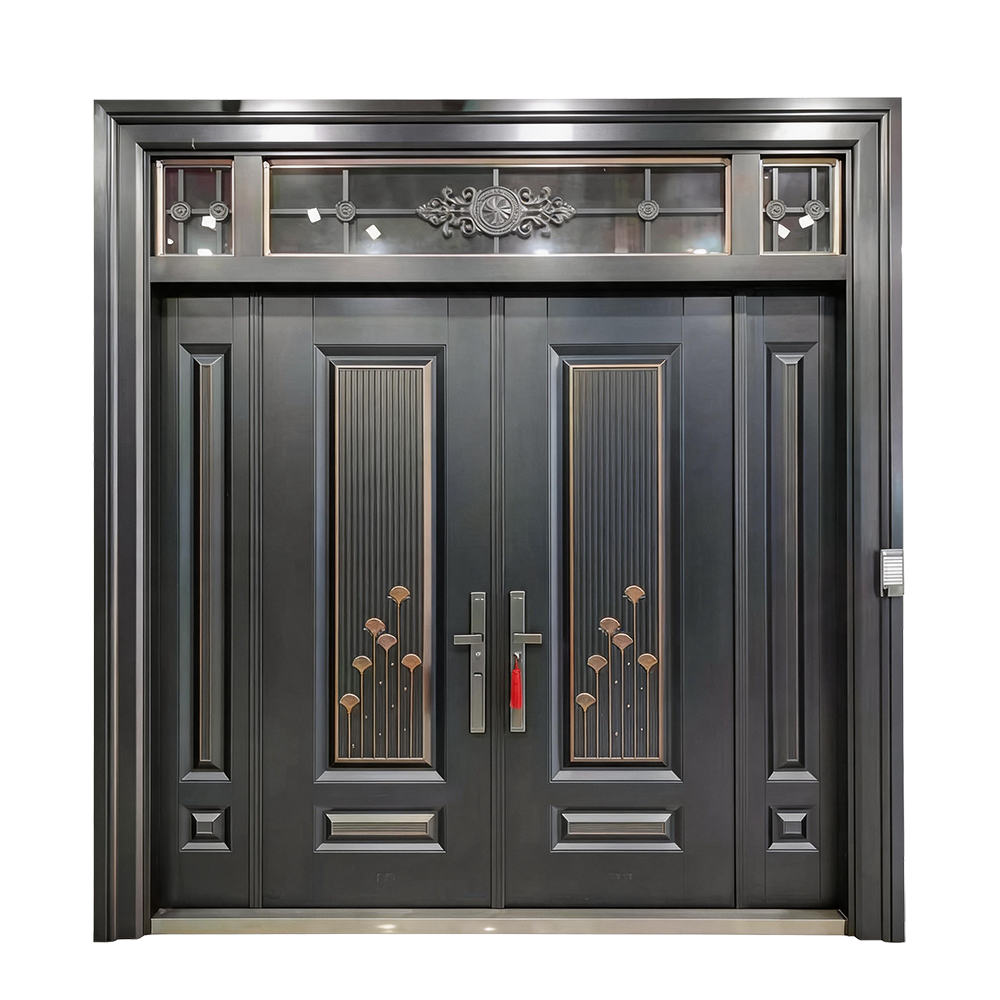 Luxury Villa Main Door – Double Opening Security Gate with Transom Window & Decorative Grille
