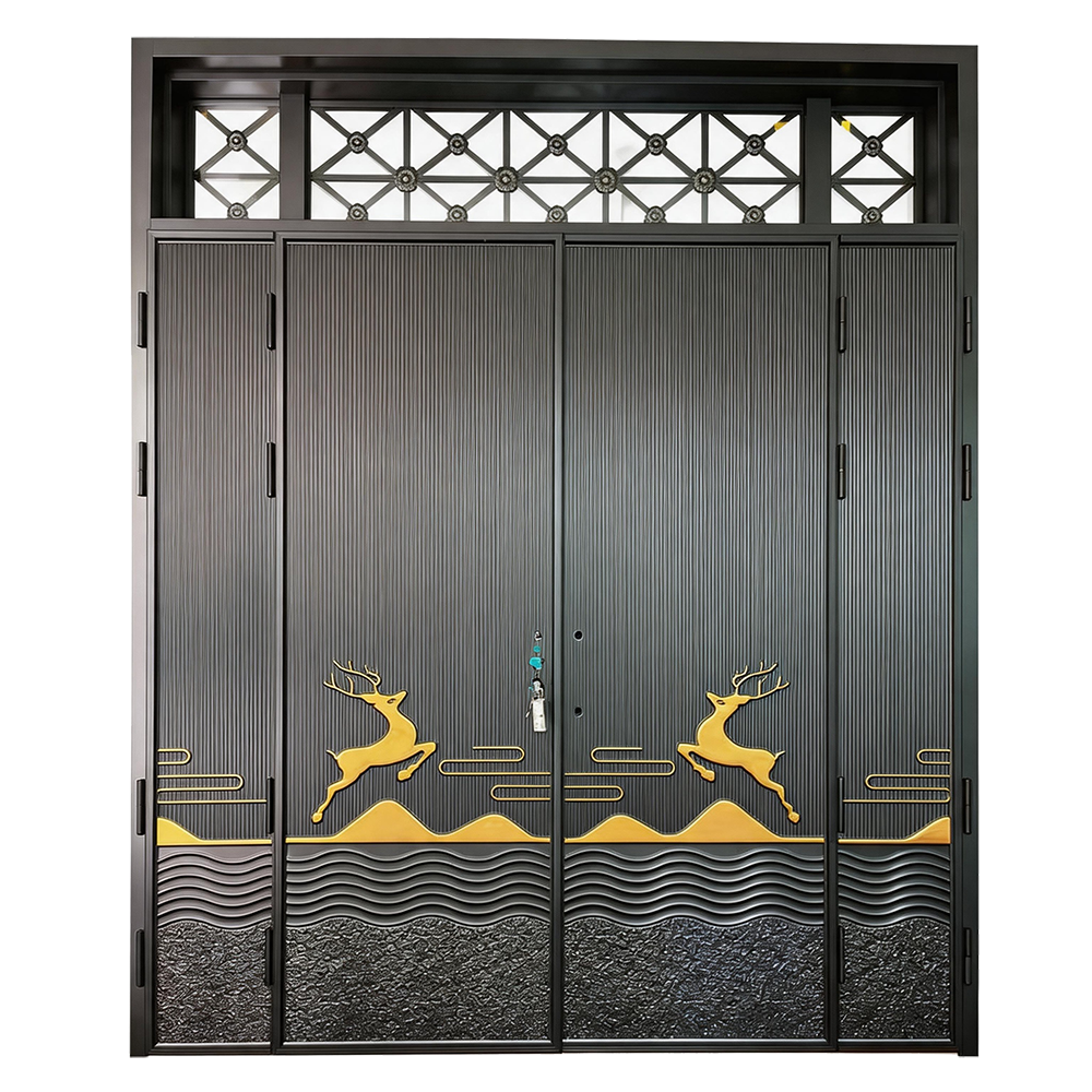 New Chinese style villa door · Fulu Shuangquan&landscape texture