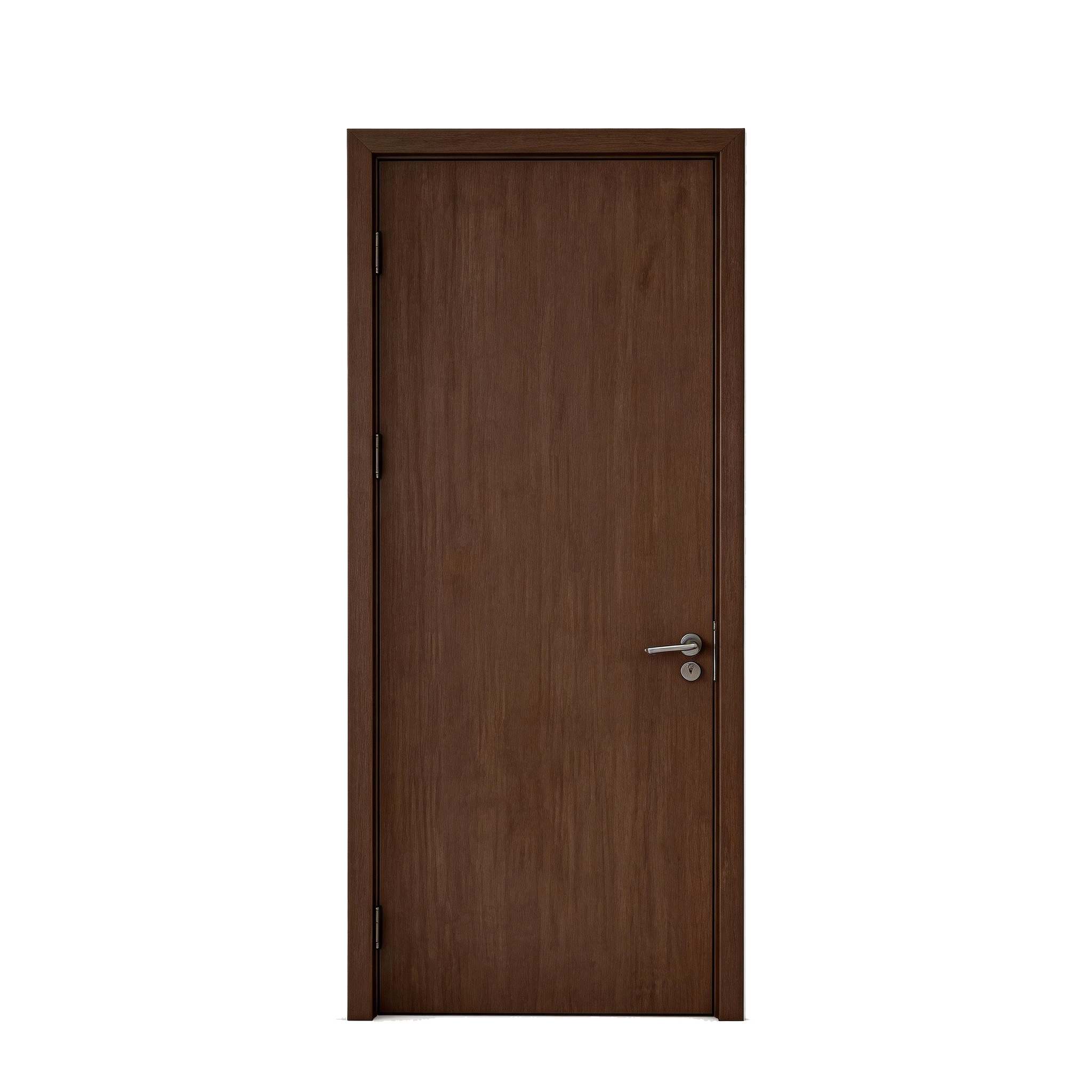 Modern Minimalist Walnut Wooden Door – Flat Panel Design with Sleek Metal Hardware