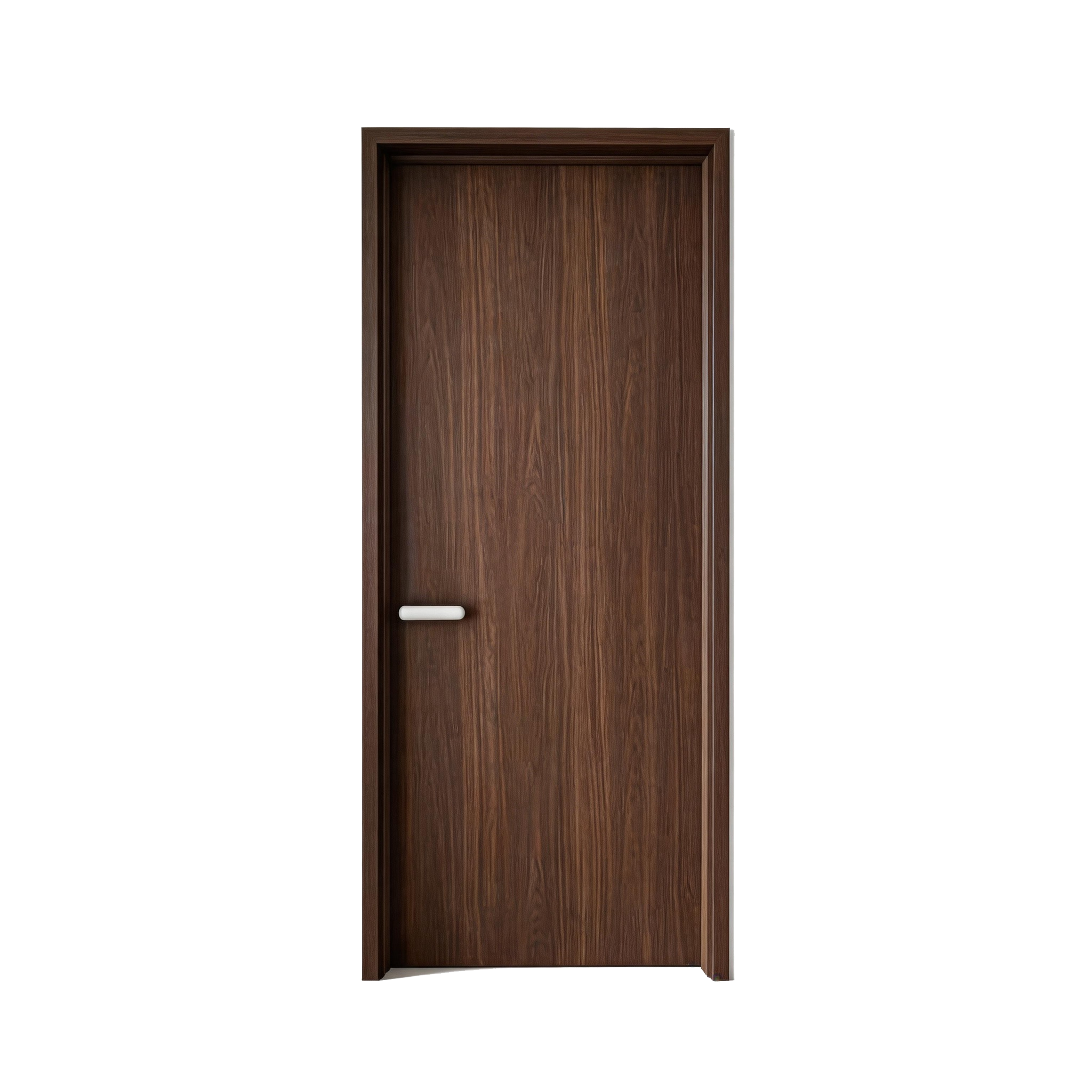 Dark Wood Minimalist Flush Door – Wabi-Sabi Style with Contrast Bar Handle