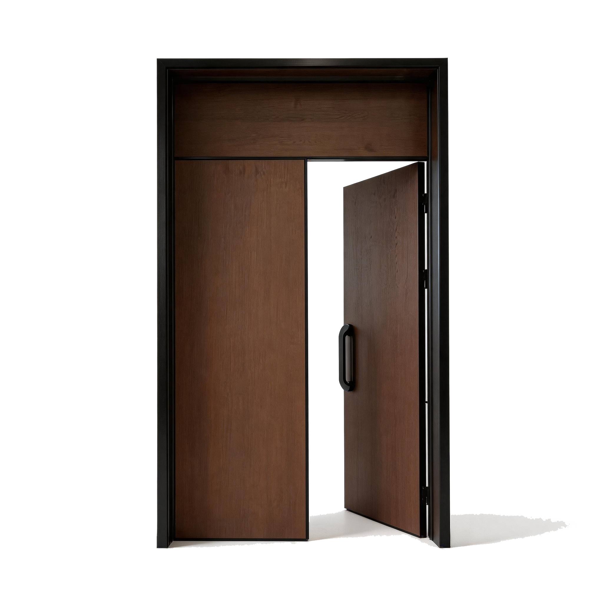 Modern Minimalist Dark Wood Door – Flush Panel with Long Bar Handle (Pocket/Sub-door Style)