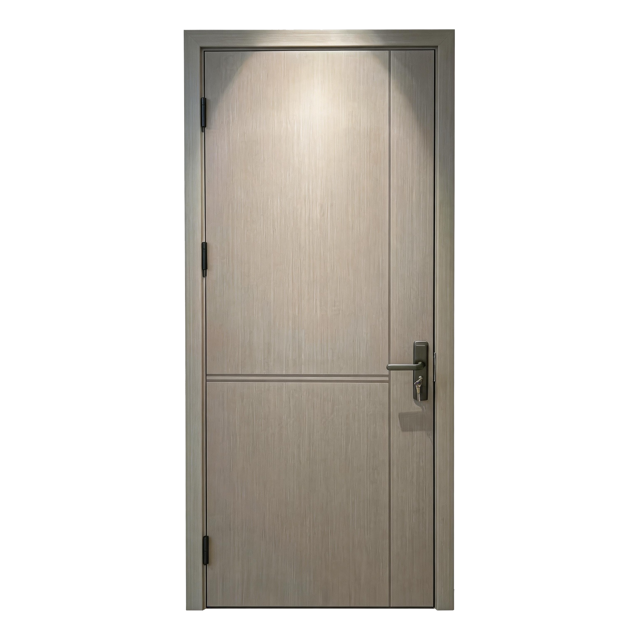 Modern Minimalist Light Grey Wooden Door – Geometric Panel Design with Subtle Wood Grain