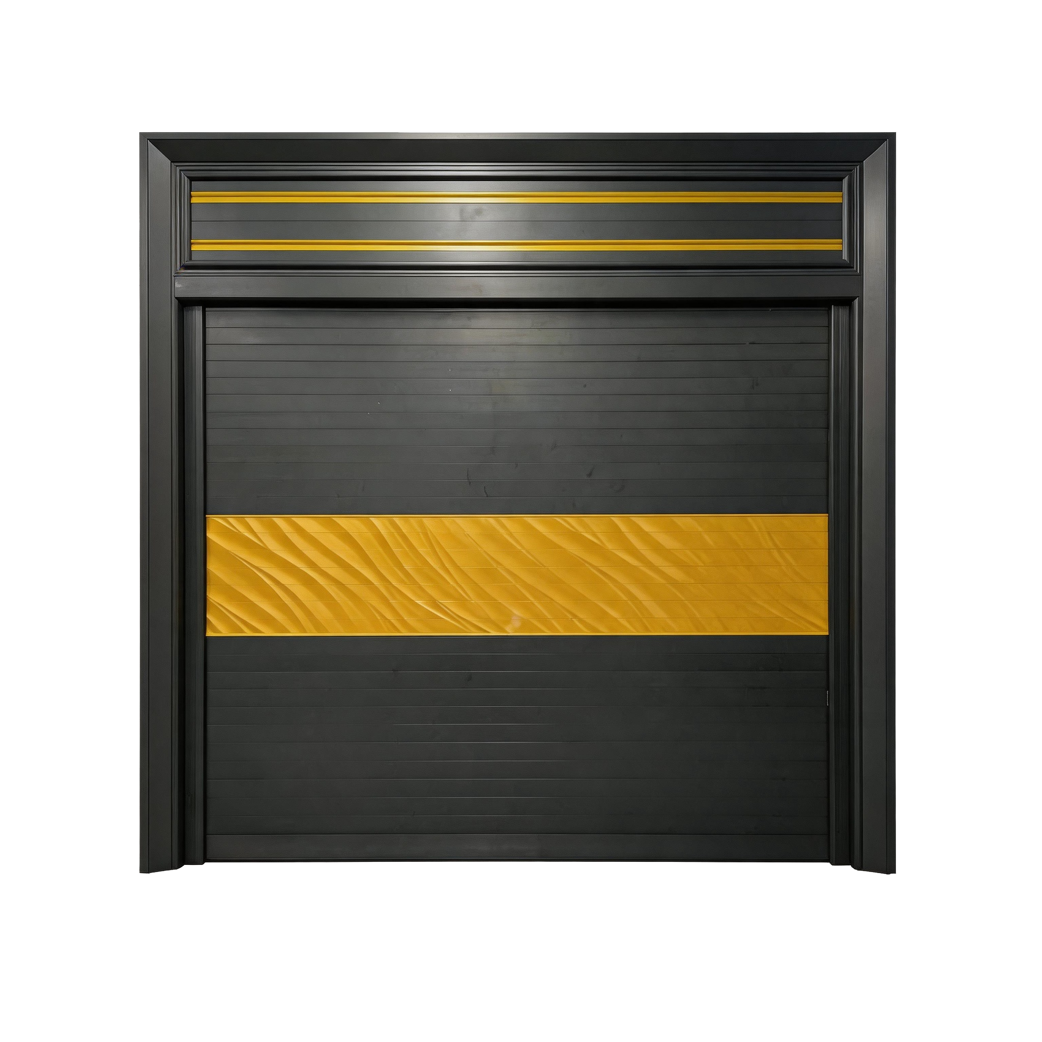 Modern Luxury Garage Door – Black & Yellow Contrast with 3D Wave Texture