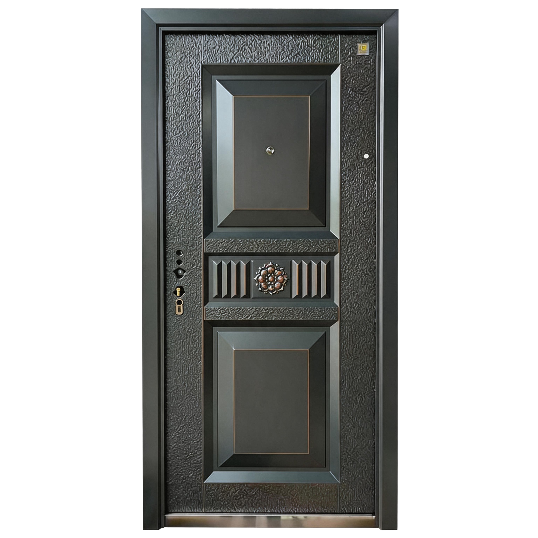 Vintage Black Copper Security Door – Floral Relief & Textured Finish